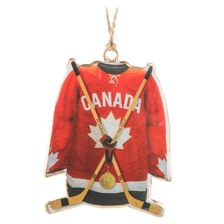 Canadian Metal Ornament (Hockey Jersey, Maple Syrup, Pancakes)