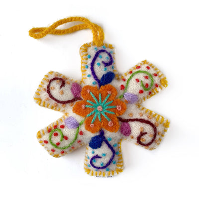 White Snowflake Embroidered Christmas Ornament, Various Colors