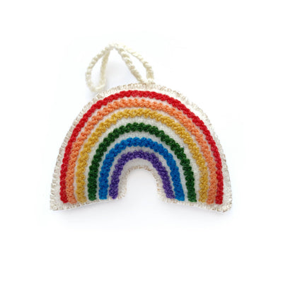 Rainbow embroidered wool Christmas ornament