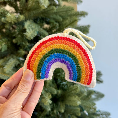 Rainbow embroidered wool Christmas ornament, detail