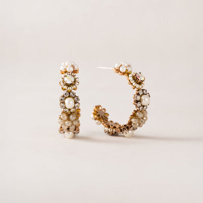 Bloom crystal hoop earrings in white by Lover's Tempo