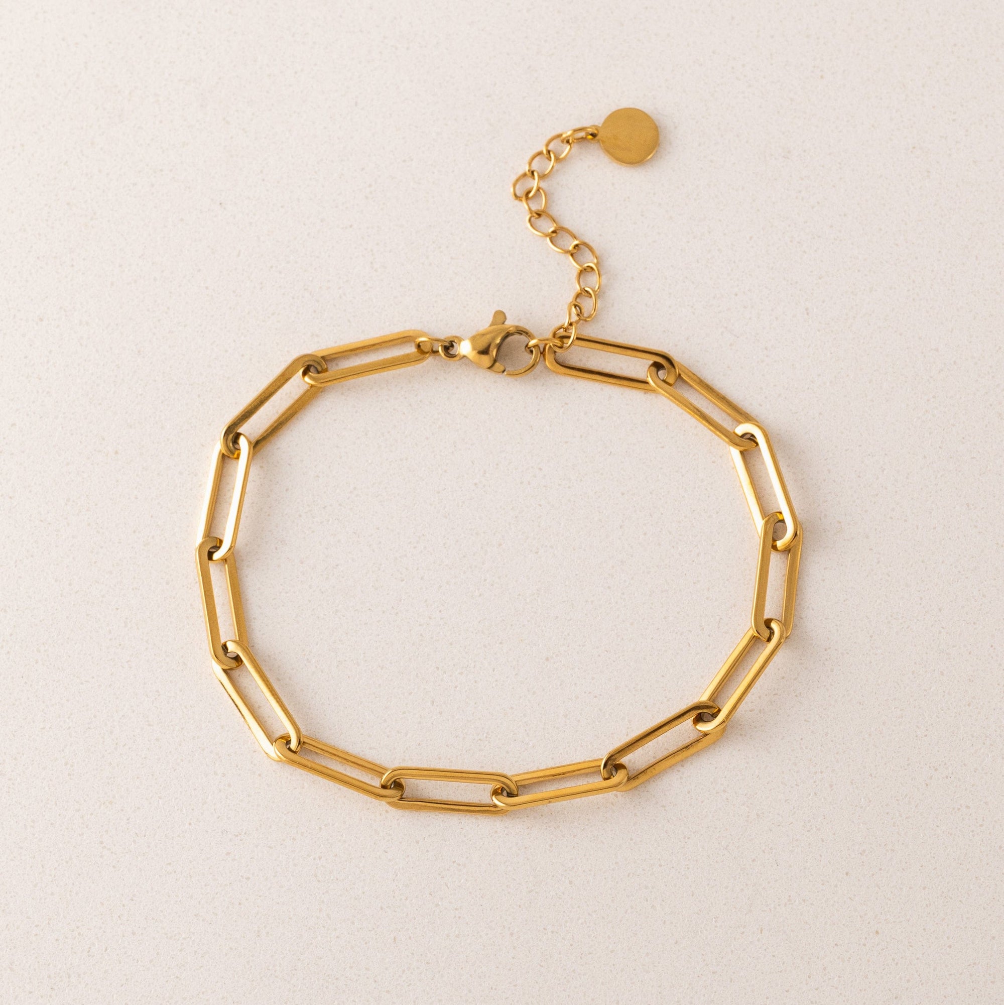 Bold paperclip bracelet in gold by Lover's Tempo, close-up