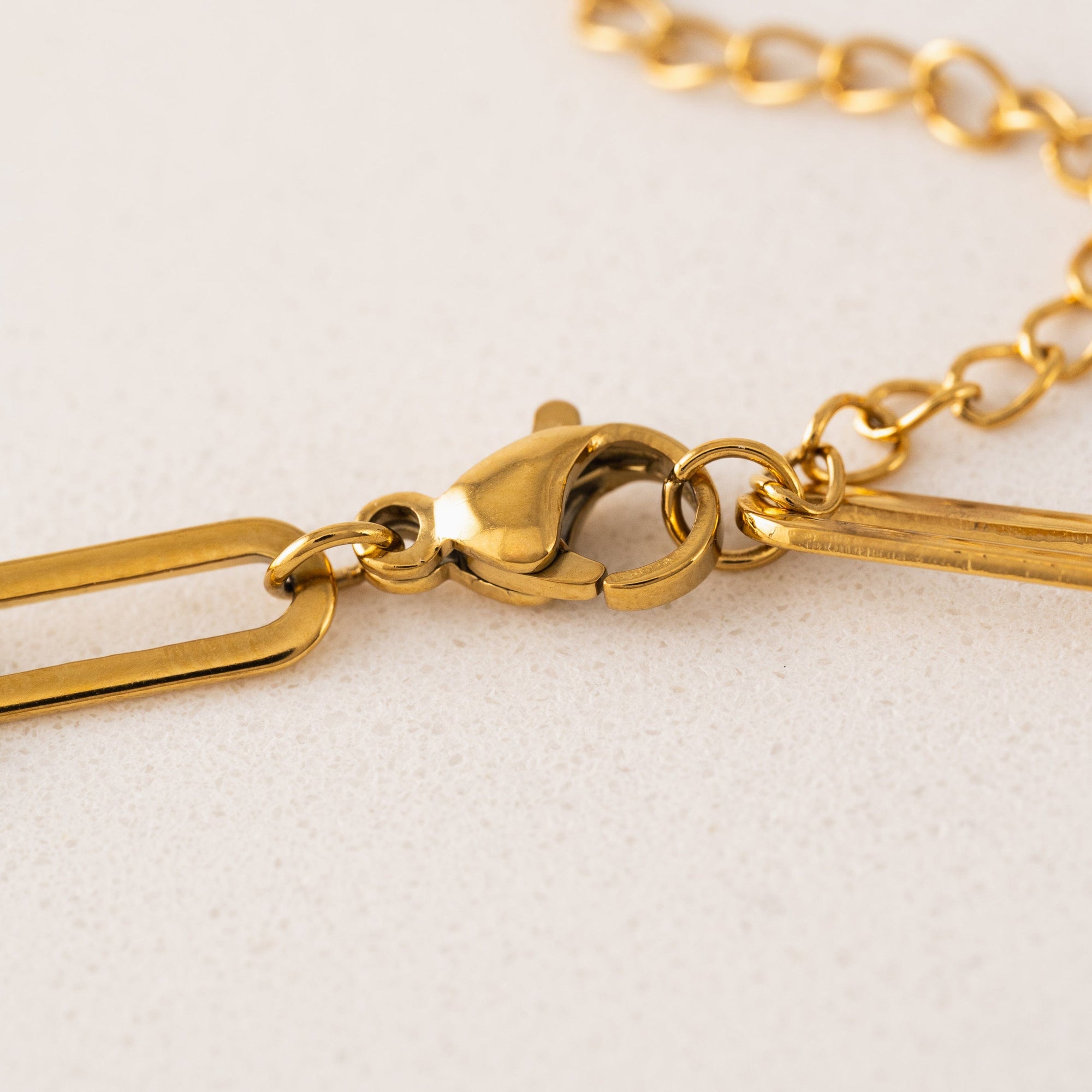 Bold paperclip necklace in gold by Lover's Tempo, close-up
