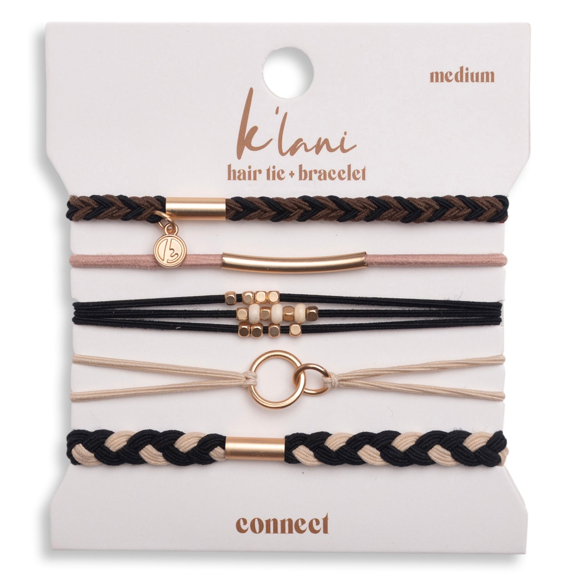 K'lani Connect Hair Tie Bracelet in black cream with gold accents