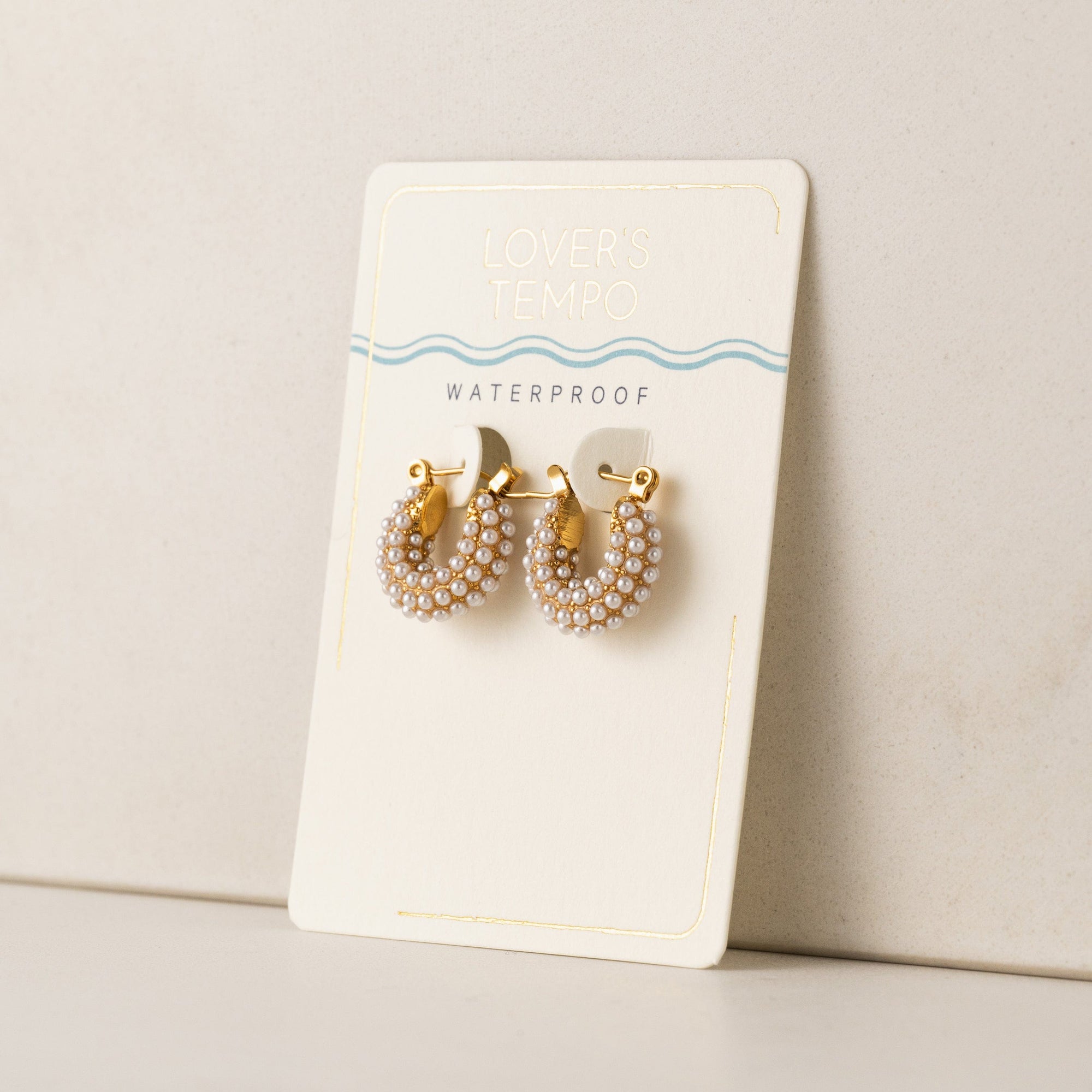 Perla pearl hoop earrings in gold by Lover's Tempo, pair