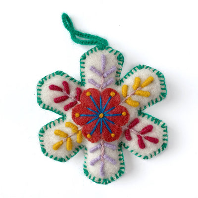 White Snowflake Embroidered Christmas Ornament, Various Colors