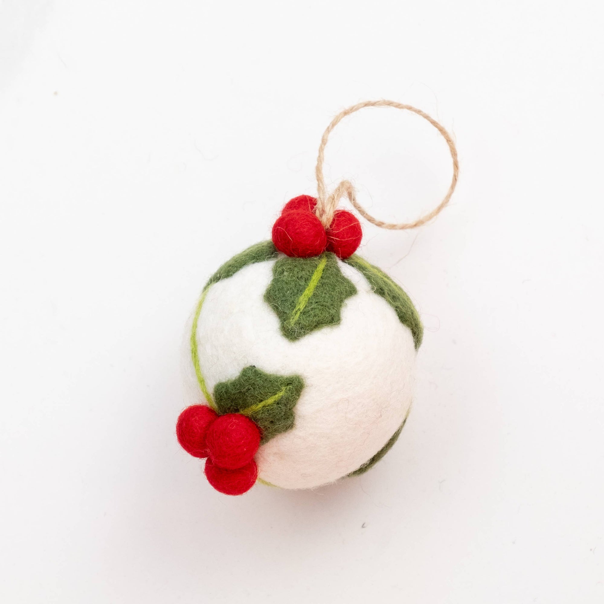 Felt Ball Hand Embroidered White / Red Assorted