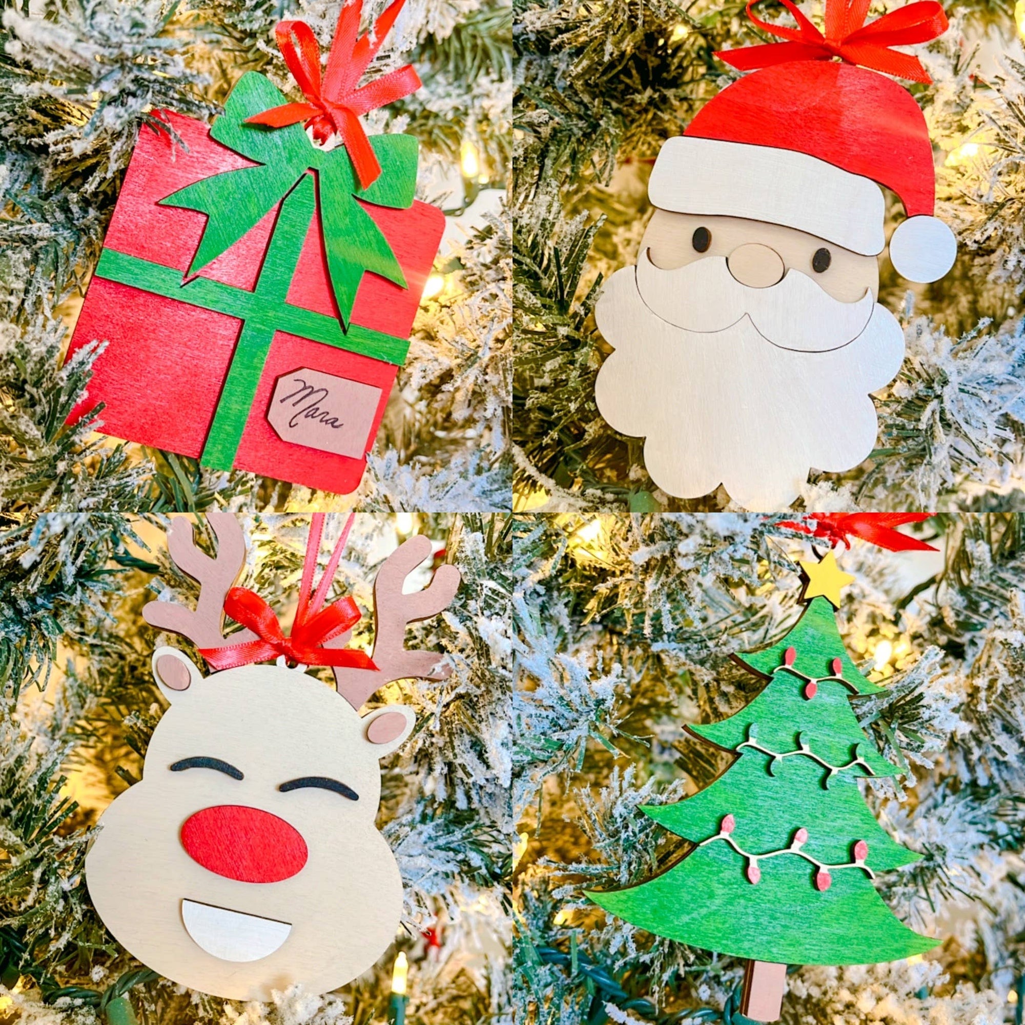 Kids Christmas DIY paintable Ornament Kit: Santa, Reindeer, Gift