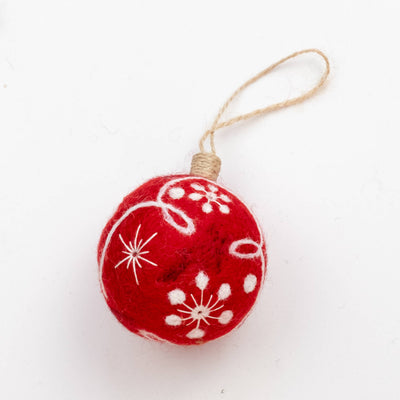 Felt Ball Hand Embroidered White / Red Assorted