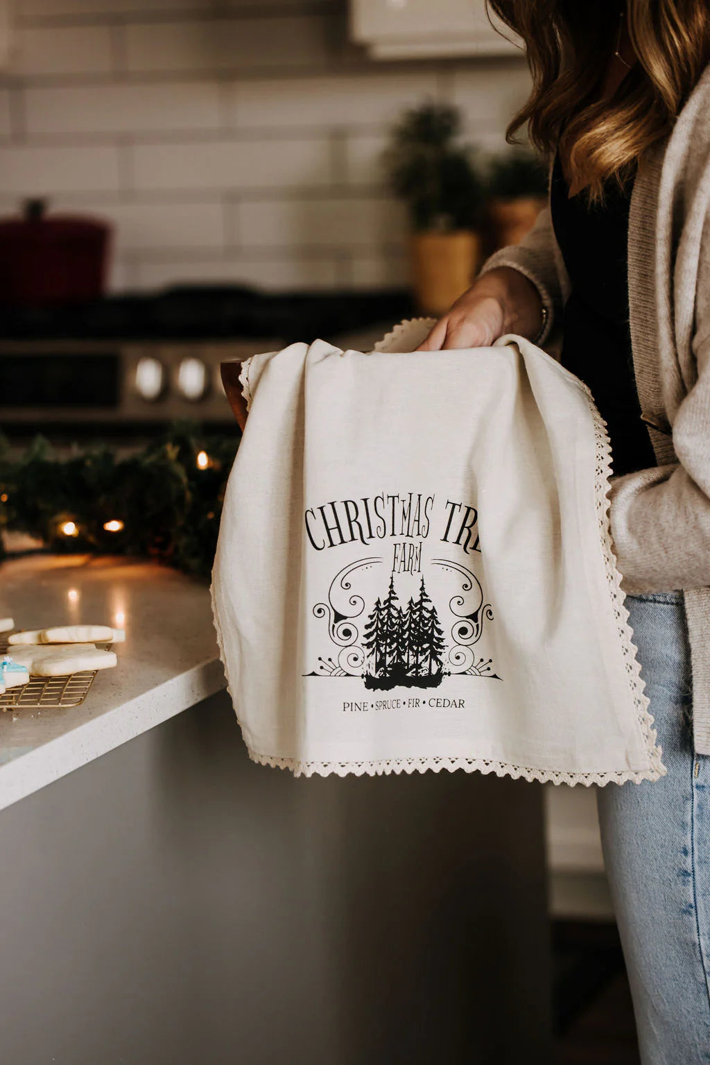 Christmas Tree Farm Linen Tea Towel