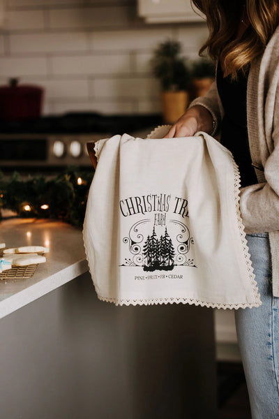 Christmas Tree Farm Linen Tea Towel