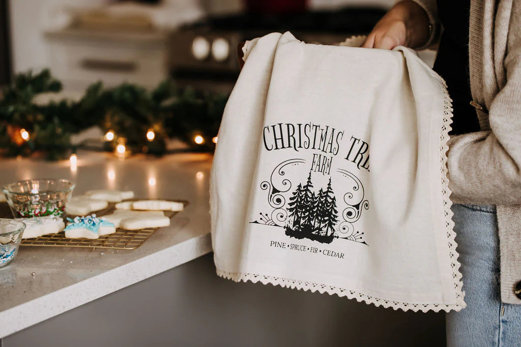 Christmas Tree Farm Linen Tea Towel