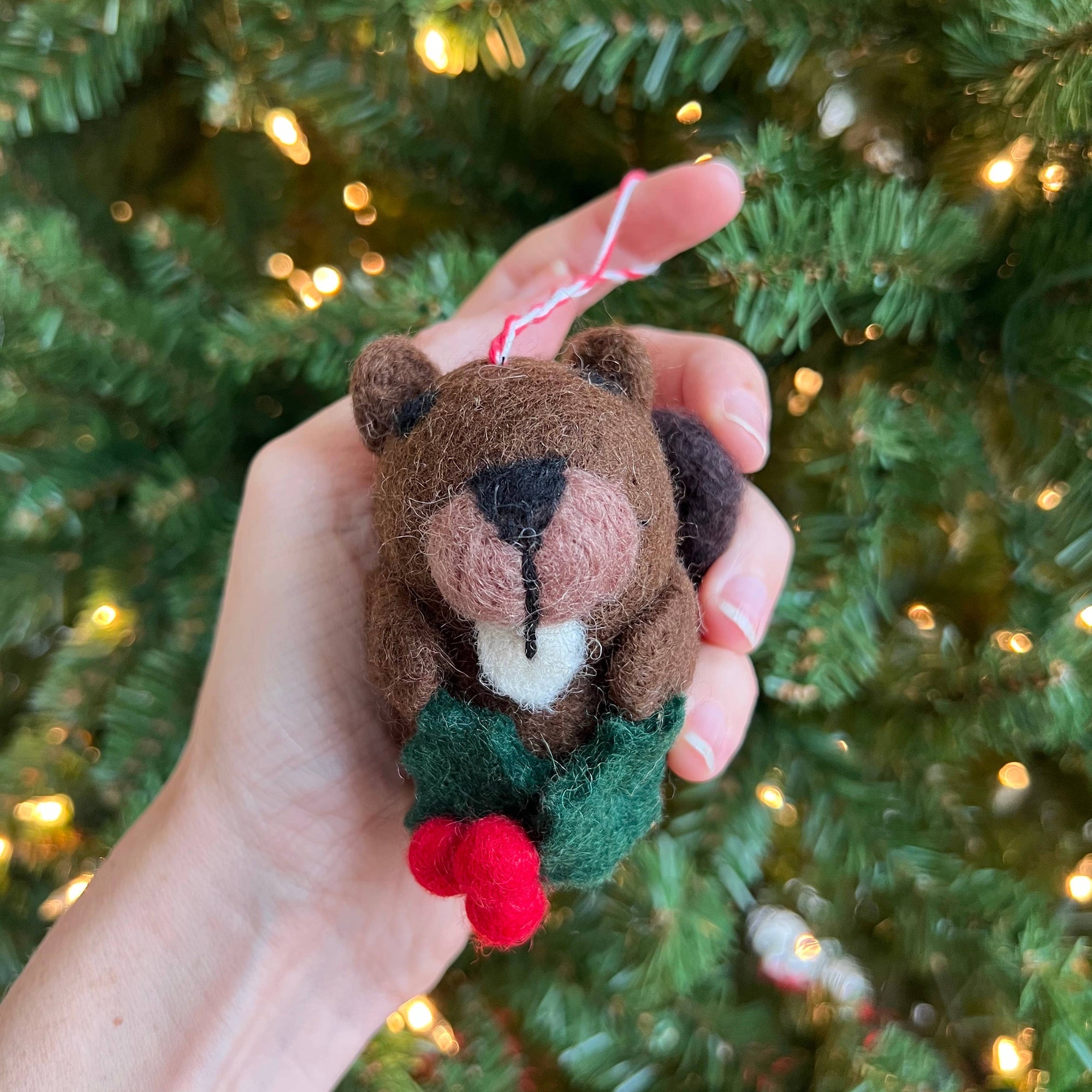 Beaver Tufted Wool Christmas Ornament