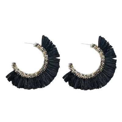 Raffia Noir Fringe Hoops