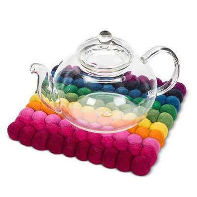 Square Rainbow Pompom Trivet