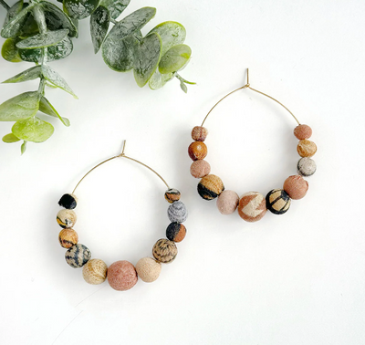 Kantha Desertscape Graduated Hoops Earrings - World Finds