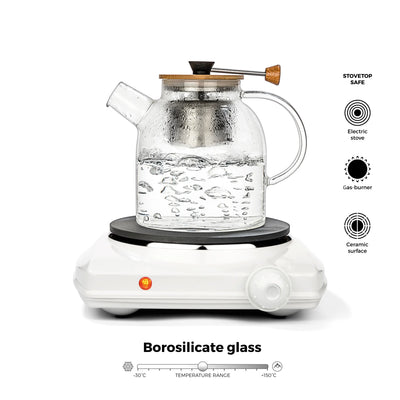 Glass Teapot Kettle 47oz W/Infuser (Stove Safe) - Tealyra