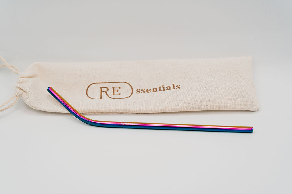 stainless steel reusable straw bent rainbow